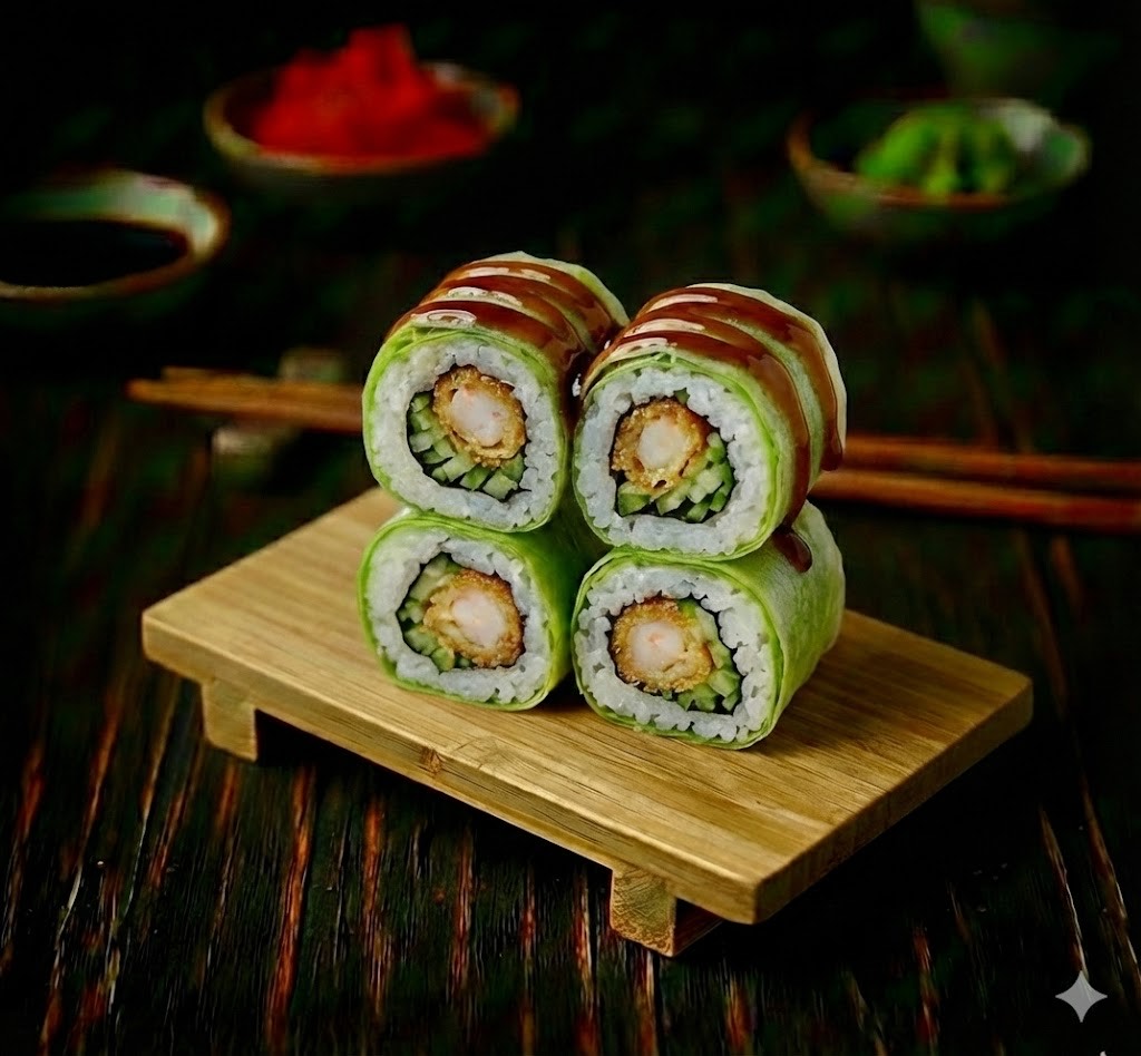 Springroll Tempura crevette Concombre teriyaki